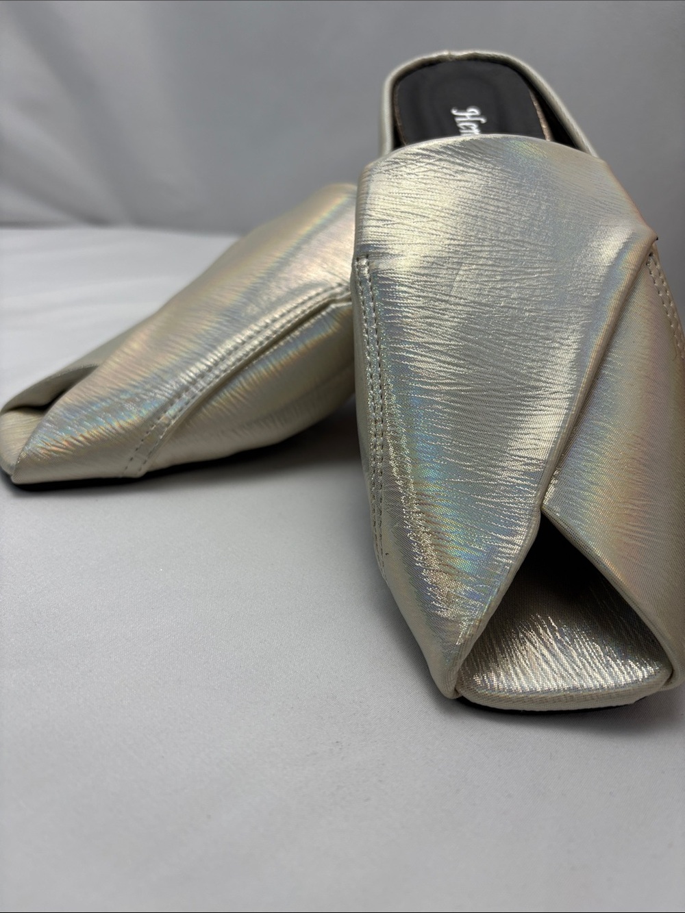 Hengshengda Iridescent Womens 7 Cream Square-Toe Slip-On Block Heel Mules #446 - Picture 5 of 13